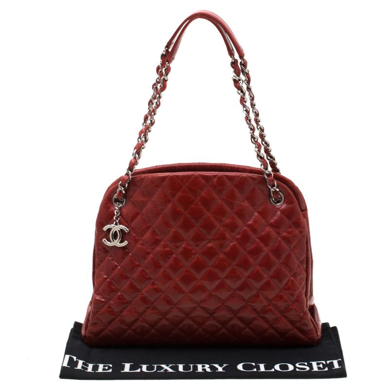 Chanel Red Quilted Patent Leather Just Mademoiselle Bowling Bag 7