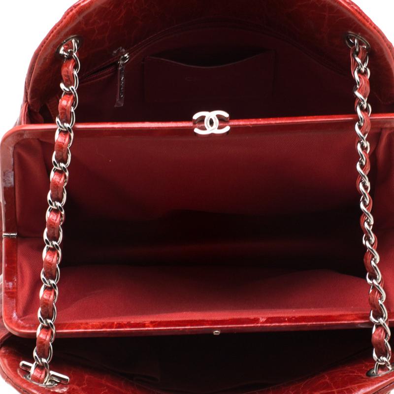 Chanel Red Quilted Patent Leather Just Mademoiselle Bowling Bag 3