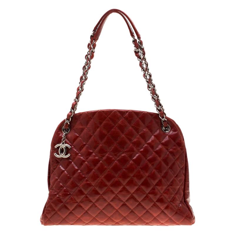 Chanel Red Quilted Patent Leather Just Mademoiselle Bowling Bag