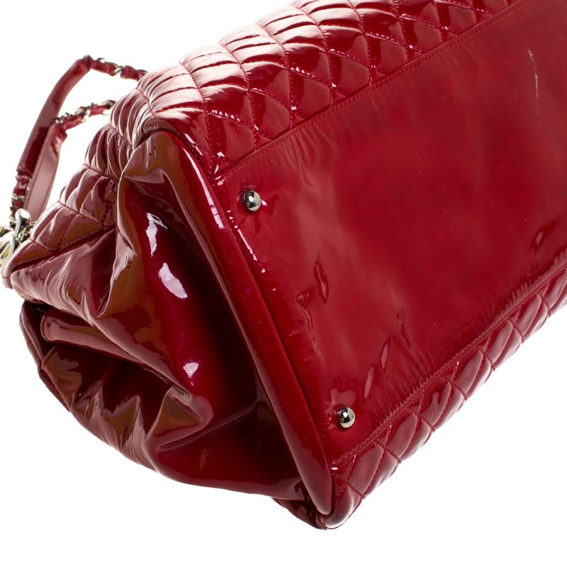 Chanel Red Quilted Patent Leather Large Just Mademoiselle Bowler Bag 3