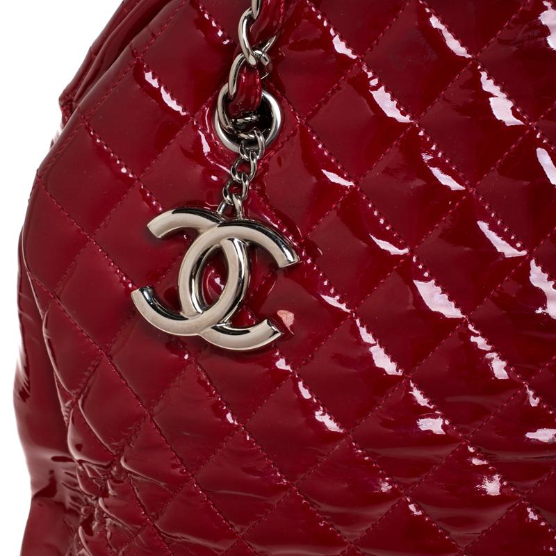 Chanel Rot Gestepptes Lackleder Große Just Mademoiselle Bowler Tasche 6