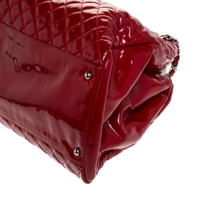 Chanel Red Quilted Patent Leather Large Just Mademoiselle Bowler Bag 4