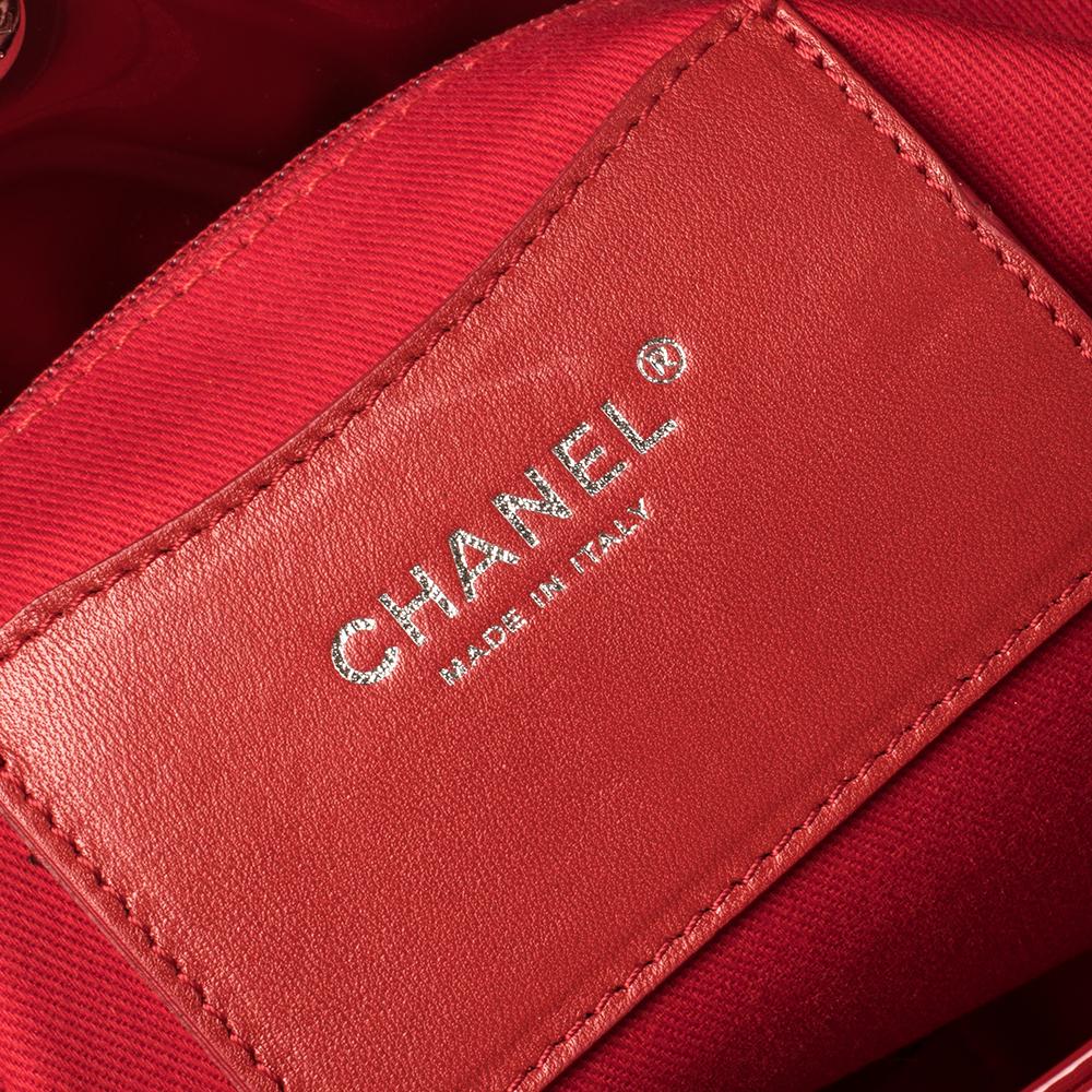 Chanel Red Quilted Patent Leather Large Just Mademoiselle Bowler Bag 4