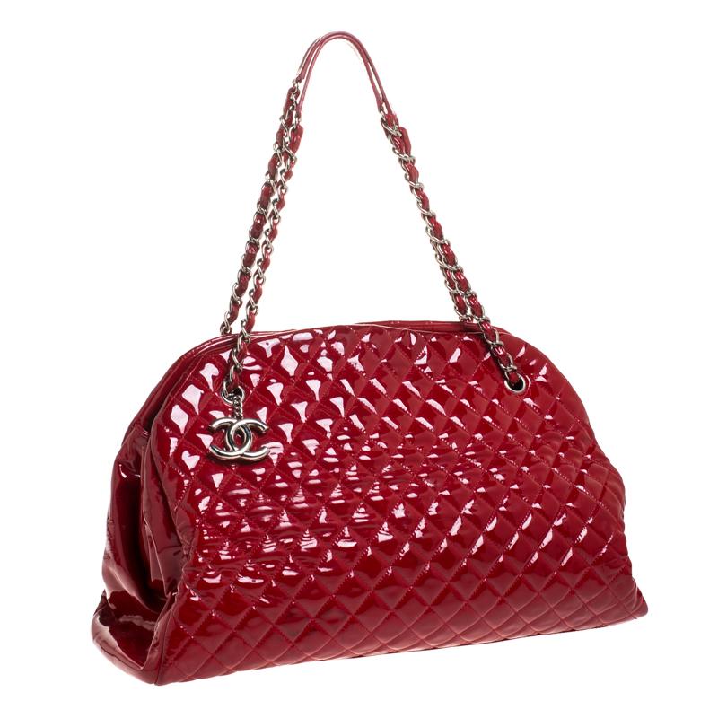 Chanel Rot Gestepptes Lackleder Große Just Mademoiselle Bowler Tasche Damen