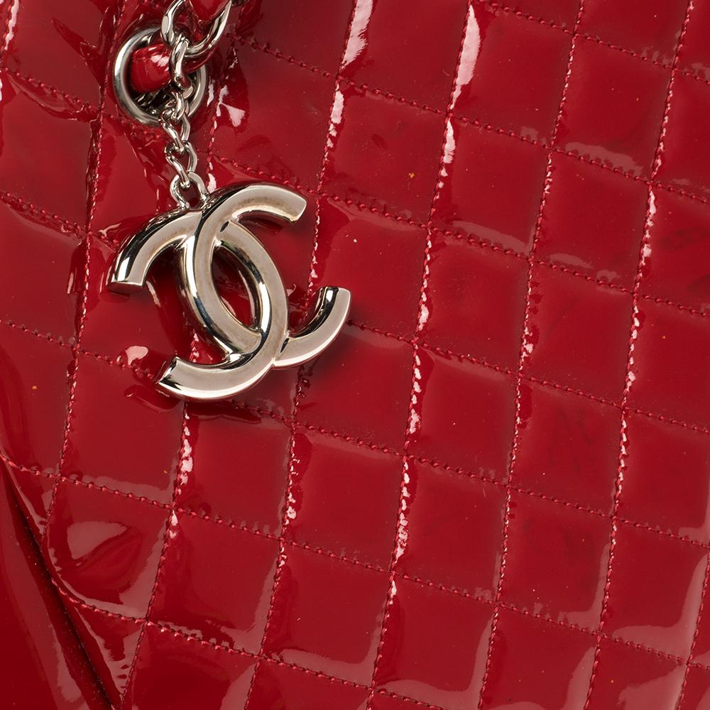 Chanel Red Quilted Patent Leather Large Just Mademoiselle Bowler Bag 1