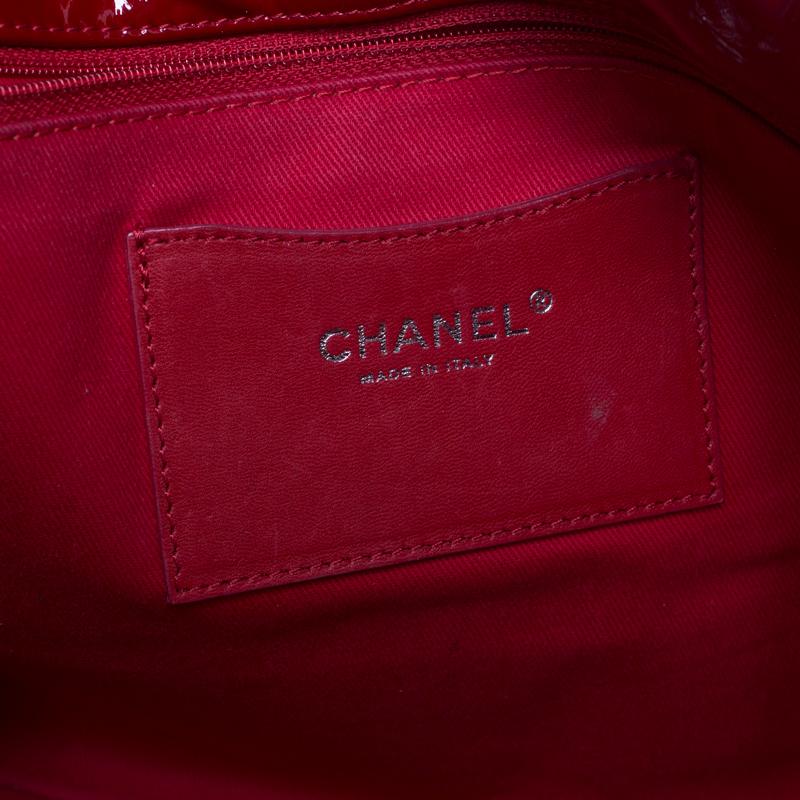 Chanel Red Quilted Patent Leather Large Just Mademoiselle Bowler Bag 2