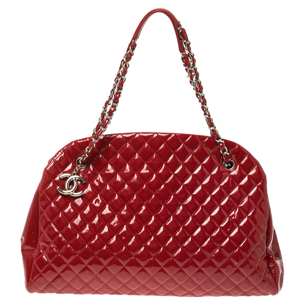 Chanel Red Quilted Patent Leather Large Just Mademoiselle Bowler Bag at ...