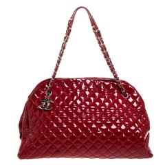 Chanel Rot Gestepptes Lackleder Große Just Mademoiselle Bowler Tasche
