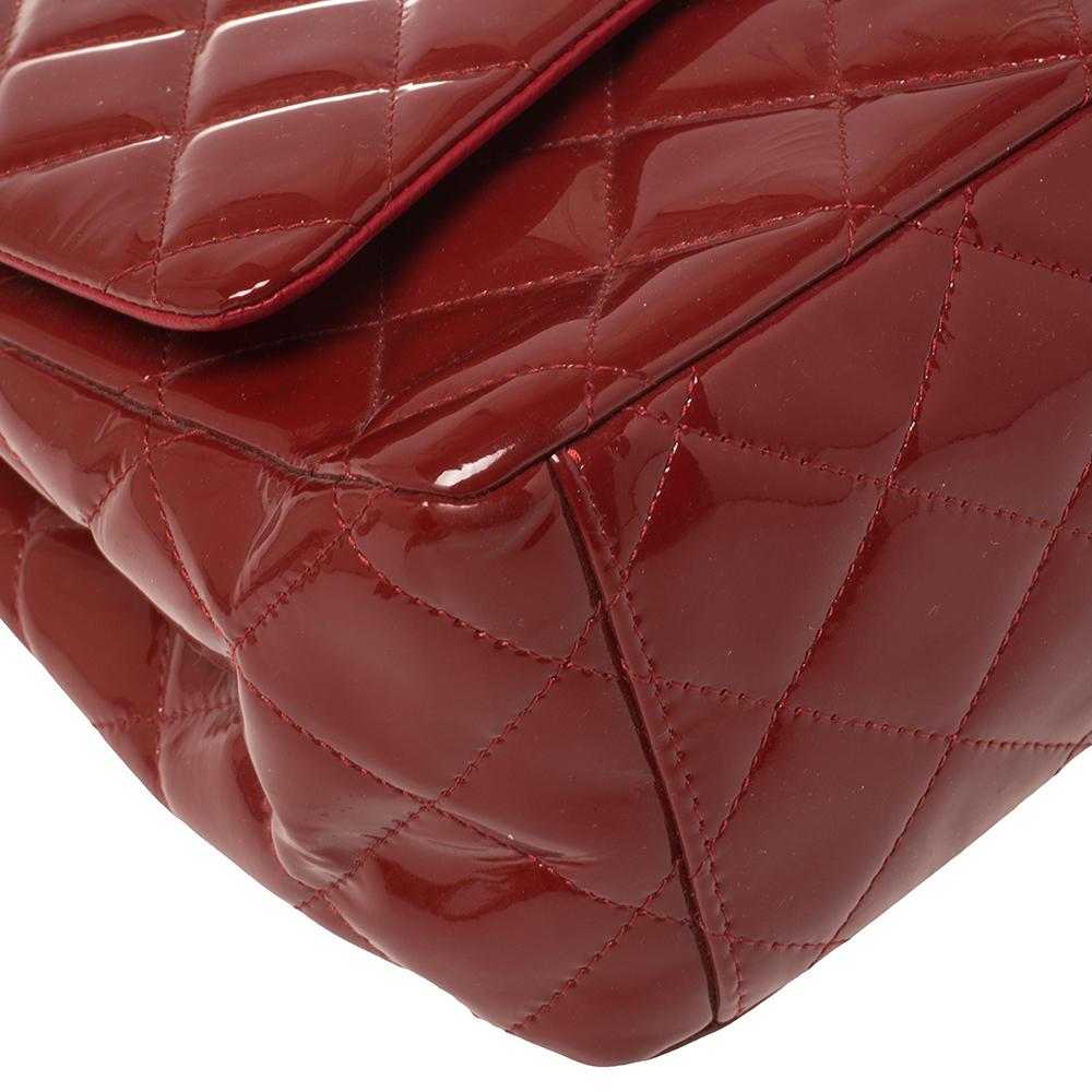 Chanel Red Quilted Patent Leather Maxi Classic Double Flap Bag 5