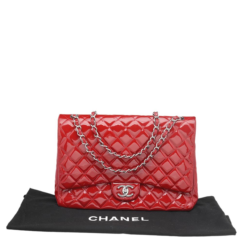 Chanel Red Quilted Patent Leather Maxi Classic Double Flap Bag 3