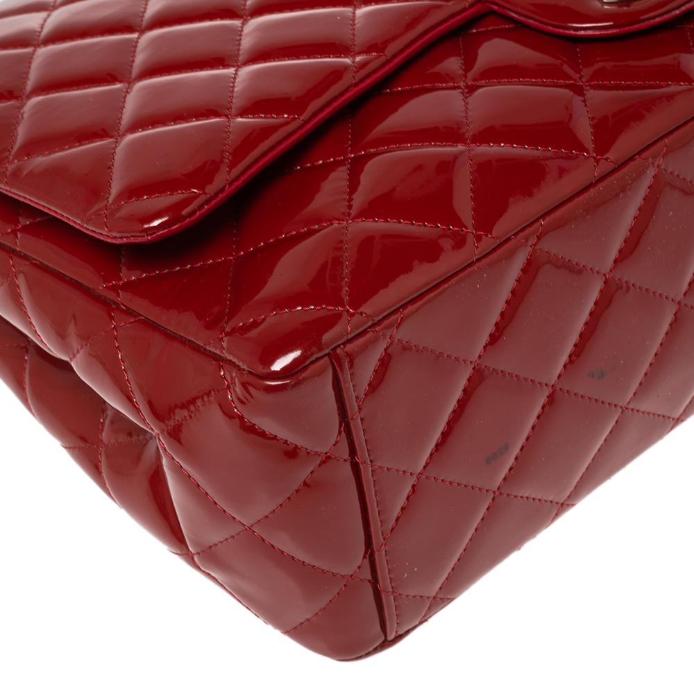 Chanel Red Quilted Patent Leather Maxi Classic Double Flap Bag 3