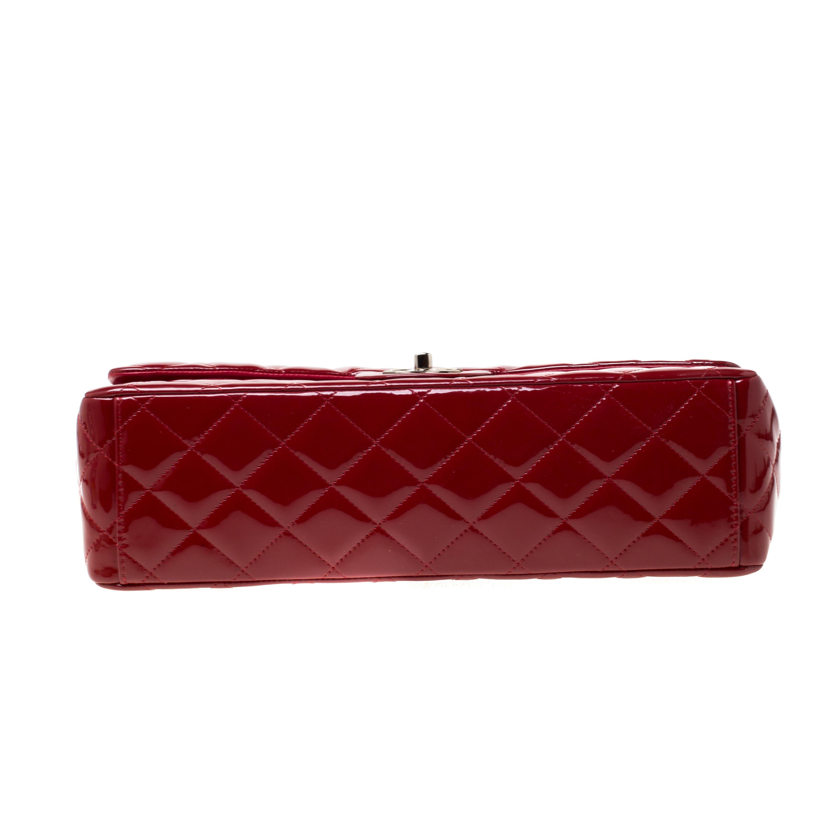Chanel Red Quilted Patent Leather Maxi Classic Double Flap Bag 7