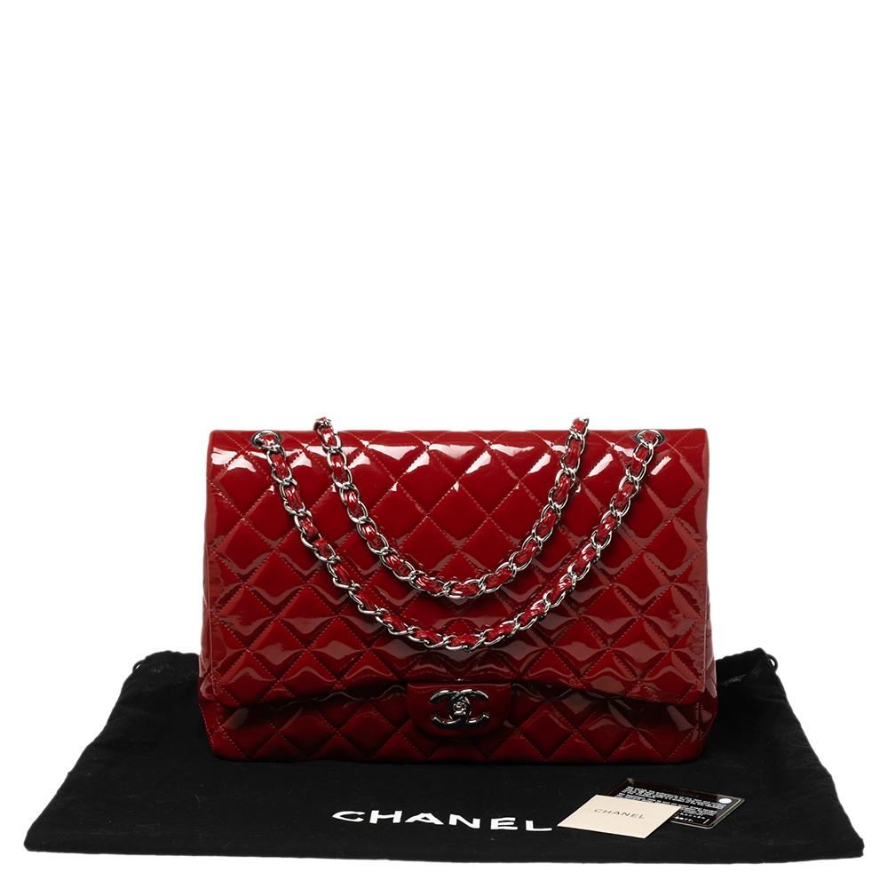 Chanel Red Quilted Patent Leather Maxi Classic Double Flap Bag 7