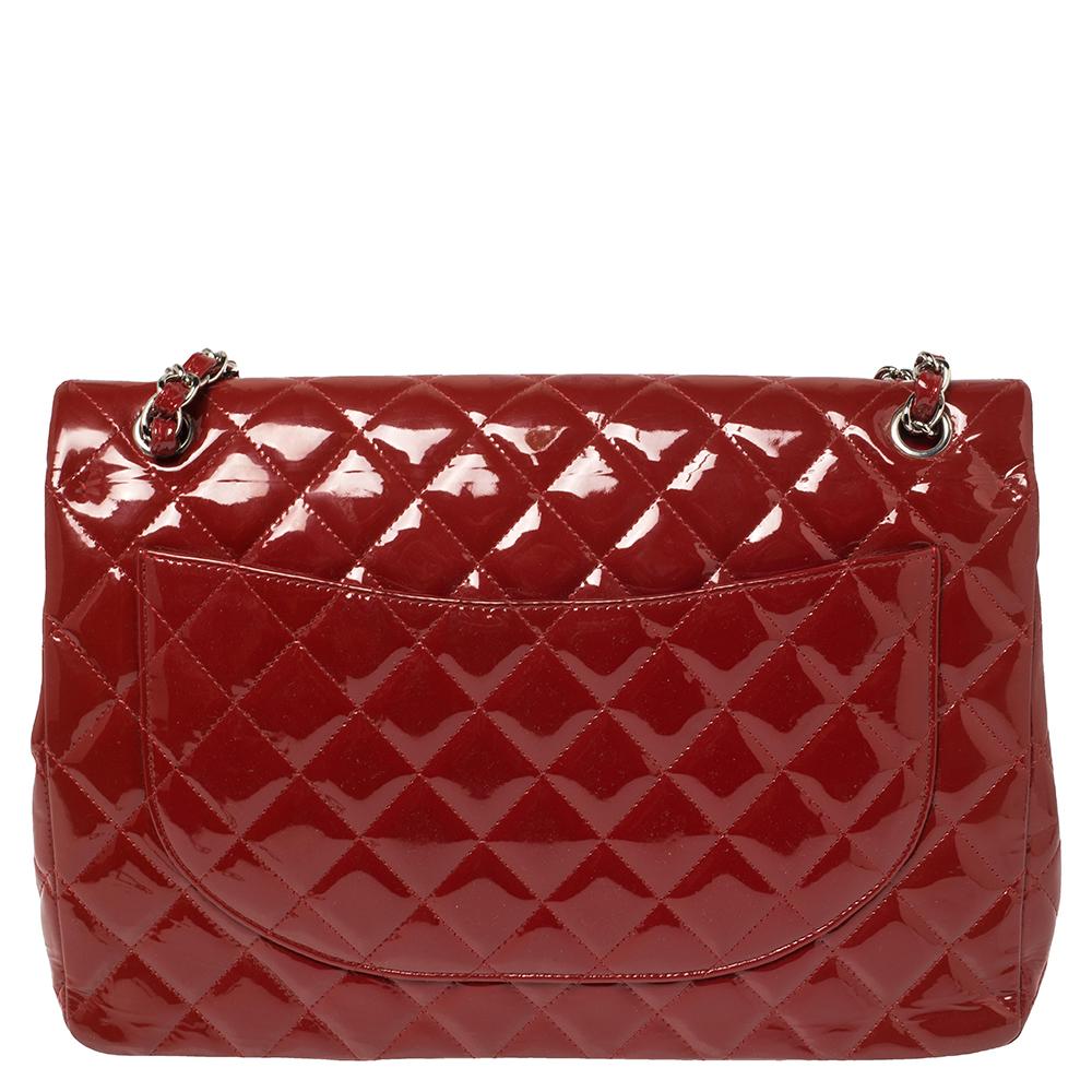 Brown Chanel Red Quilted Patent Leather Maxi Classic Double Flap Bag