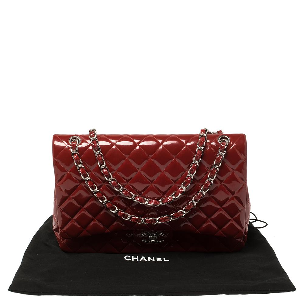 Chanel Red Quilted Patent Leather Maxi Classic Double Flap Bag 1
