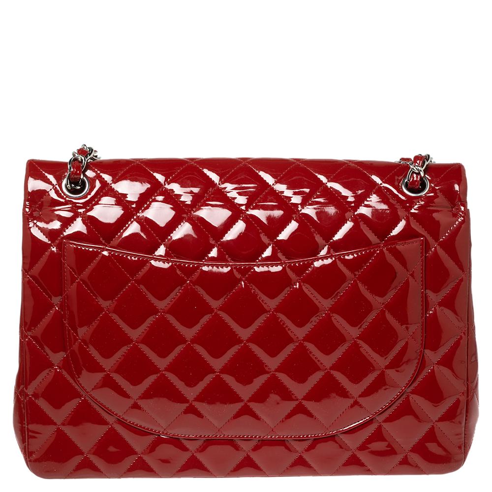 Chanel Red Quilted Patent Leather Maxi Classic Double Flap Bag 1