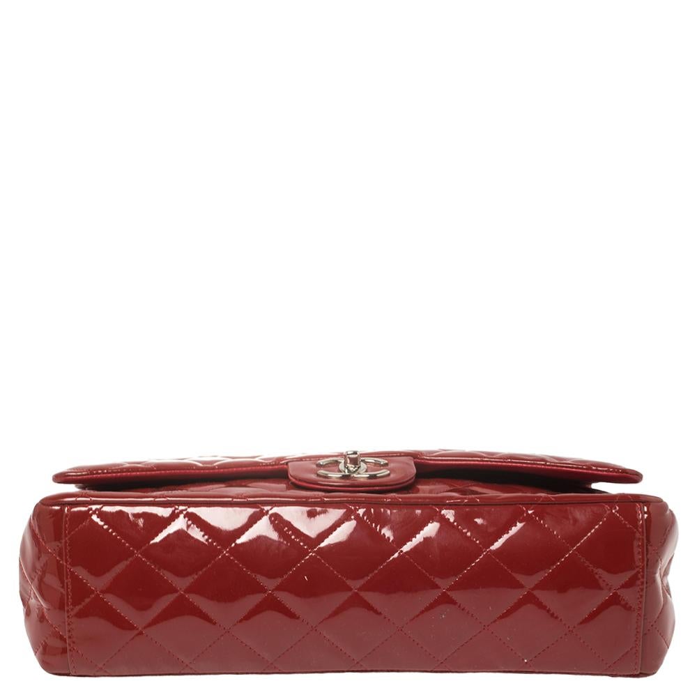 Chanel Red Quilted Patent Leather Maxi Classic Double Flap Bag 4