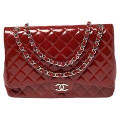 Chanel Red Quilted Patent Leather Maxi Classic Double Flap Bag