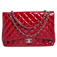Chanel Red Quilted Patent Leather Maxi Classic Double Flap Bag