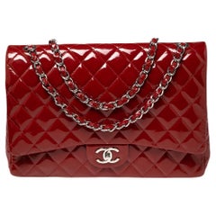 Chanel Red Quilted Patent Leather Maxi Classic Double Flap Bag