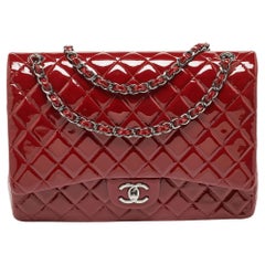 Chanel Red Quilted Patent Leather Maxi Classic Double Flap Bag