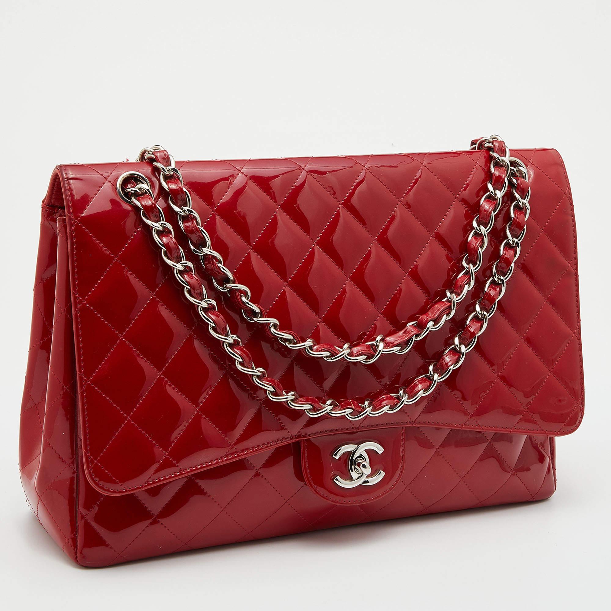 Women's Chanel Red Quilted Patent Leather Maxi Classic Single Flap Bag