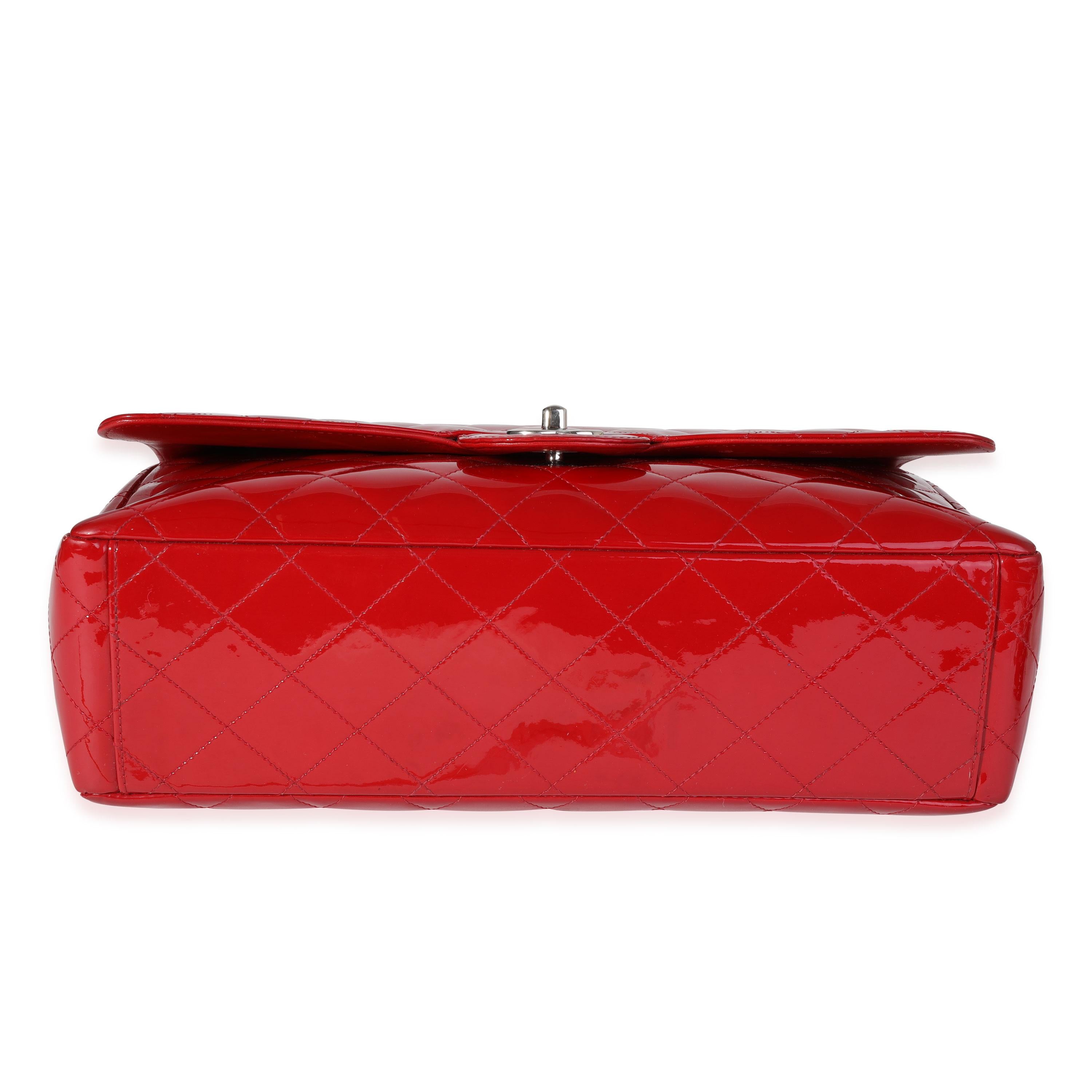 Chanel Red Quilted Patent Leather Maxi Classic Single Flap Bag 2