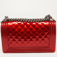 Chanel Red Quilted Patent Leather Medium Boy Bag