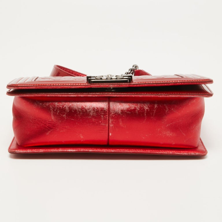 Chanel Red Quilted Patent Leather Medium Boy Bag For Sale at 1stDibs