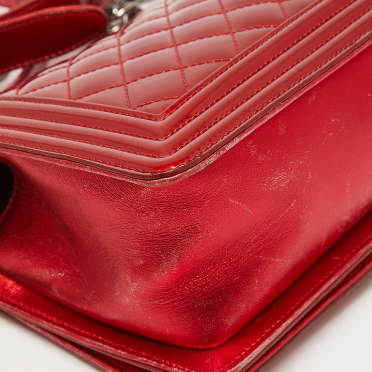 Chanel Red Quilted Patent Leather Medium Boy Bag For Sale at 1stDibs