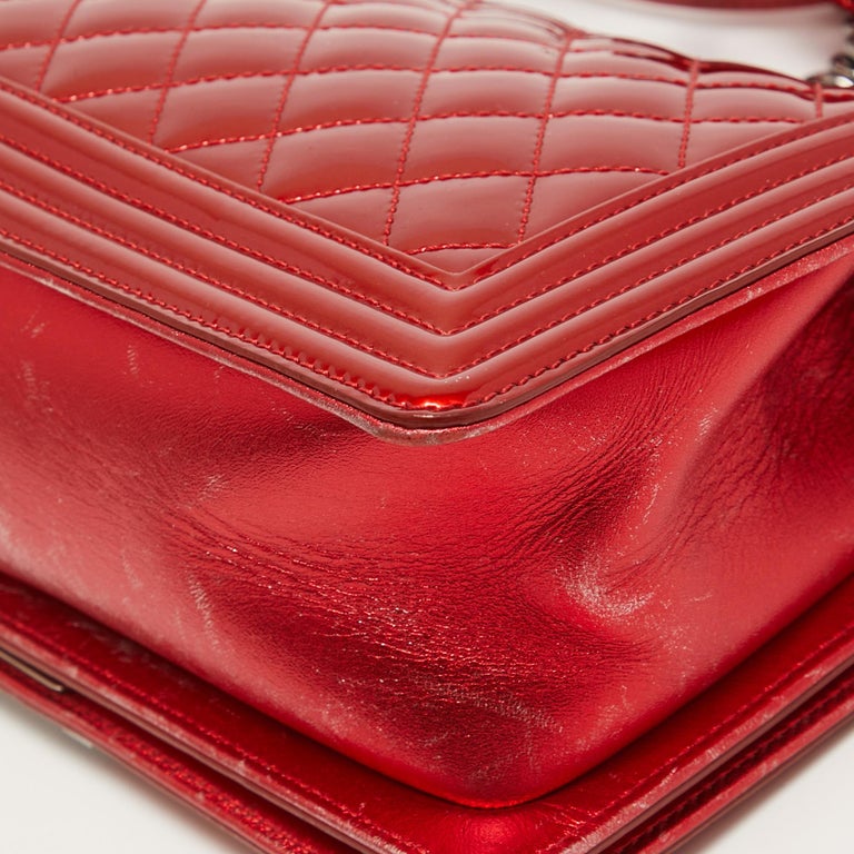 Chanel Red Quilted Patent Leather Medium Boy Bag For Sale at 1stDibs