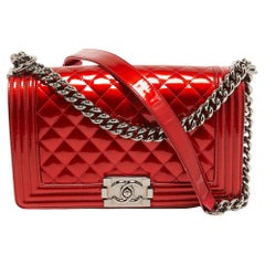 Chanel Red Quilted Patent Leather Medium Boy Bag