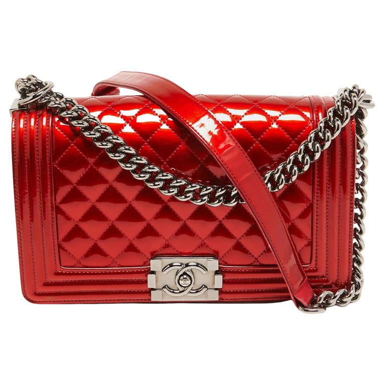 Chanel Red Quilted Patent Leather Medium Boy Bag For Sale at 1stDibs