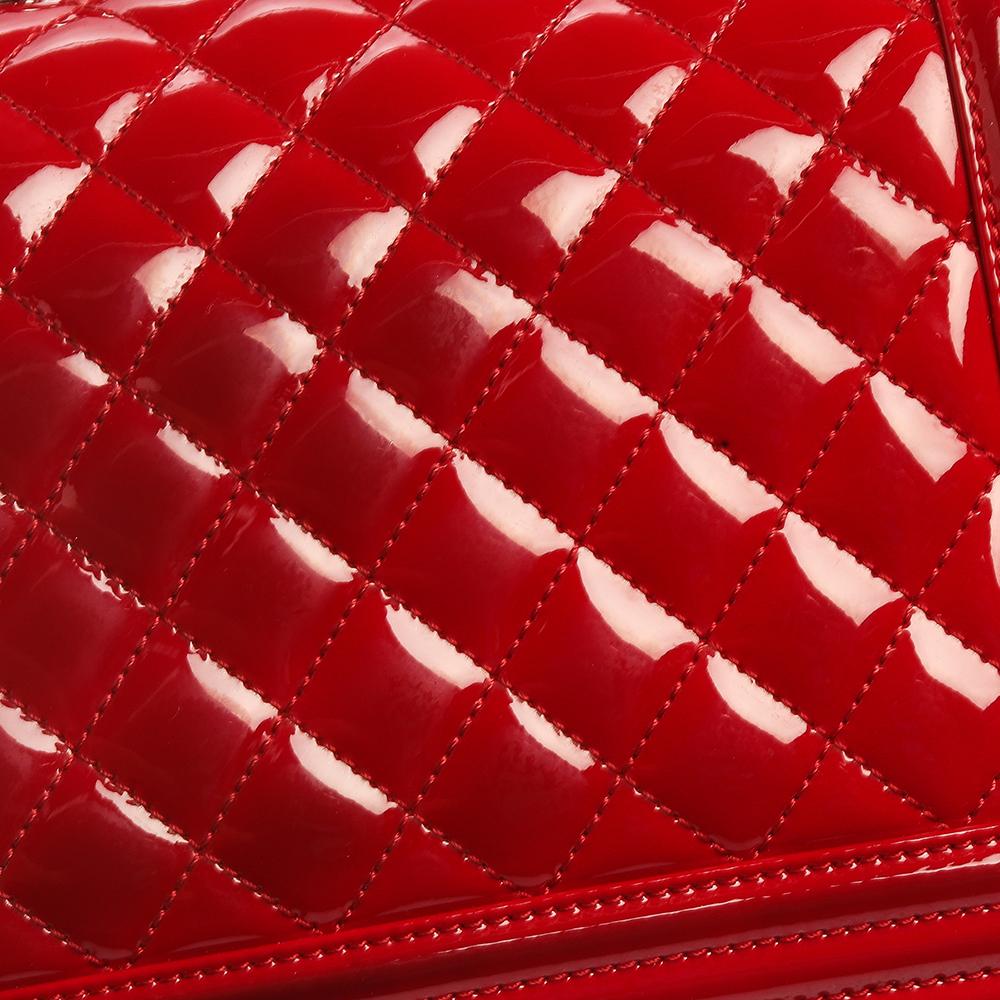 Chanel Red Quilted Patent Leather Medium Boy Flap Bag 8
