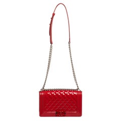 Chanel Red Quilted Patent Leather Medium Boy Flap Bag