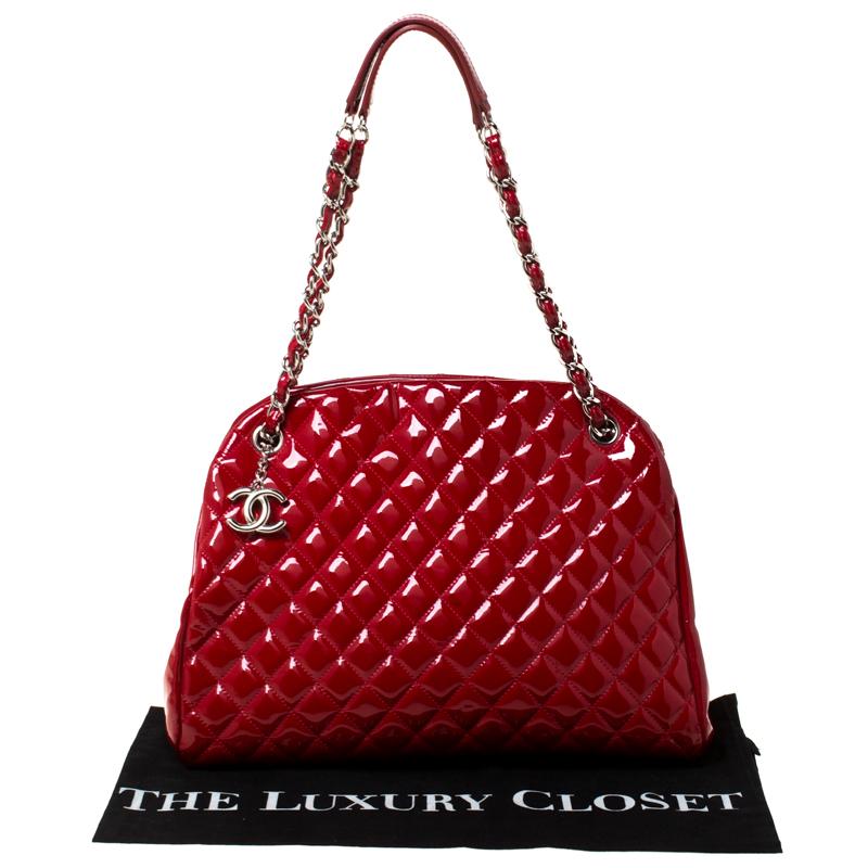 Chanel Red Quilted Patent Leather Medium Just Mademoiselle Bowler Bag 5