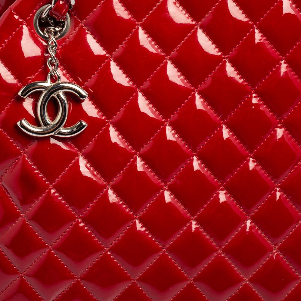 Chanel Red Quilted Patent Leather Medium Just Mademoiselle Bowler Bag 5