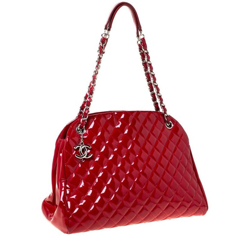 Chanel Red Quilted Patent Leather Medium Just Mademoiselle Bowler Bag ...