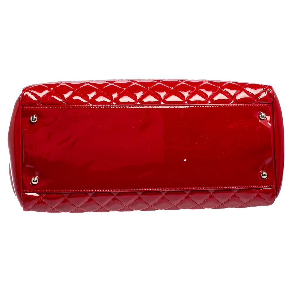 Women's Chanel Red Quilted Patent Leather Medium Just Mademoiselle Bowler Bag