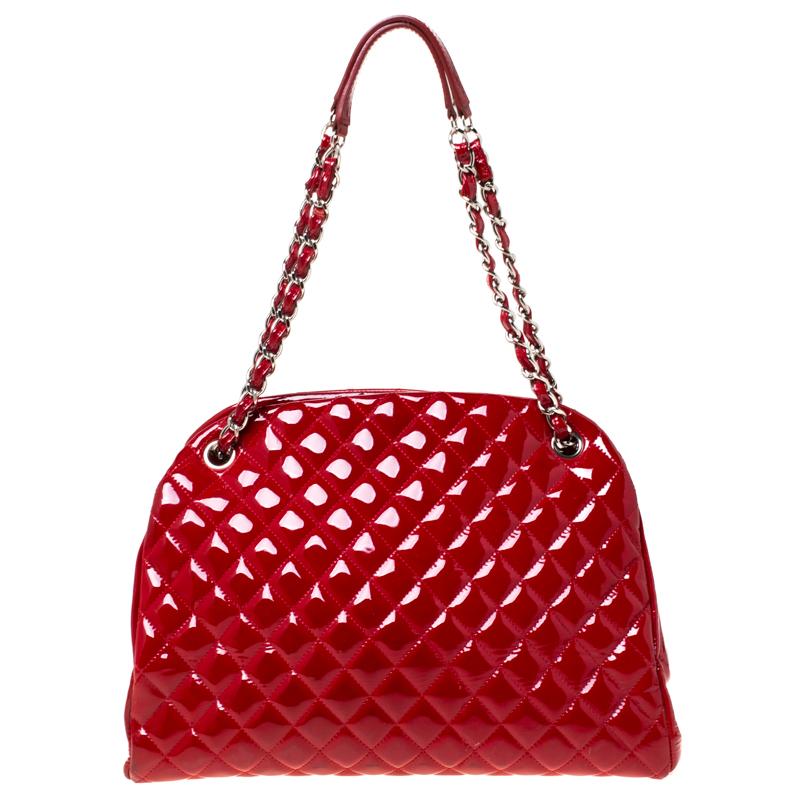 Chanel Red Quilted Patent Leather Medium Just Mademoiselle Bowler Bag 2
