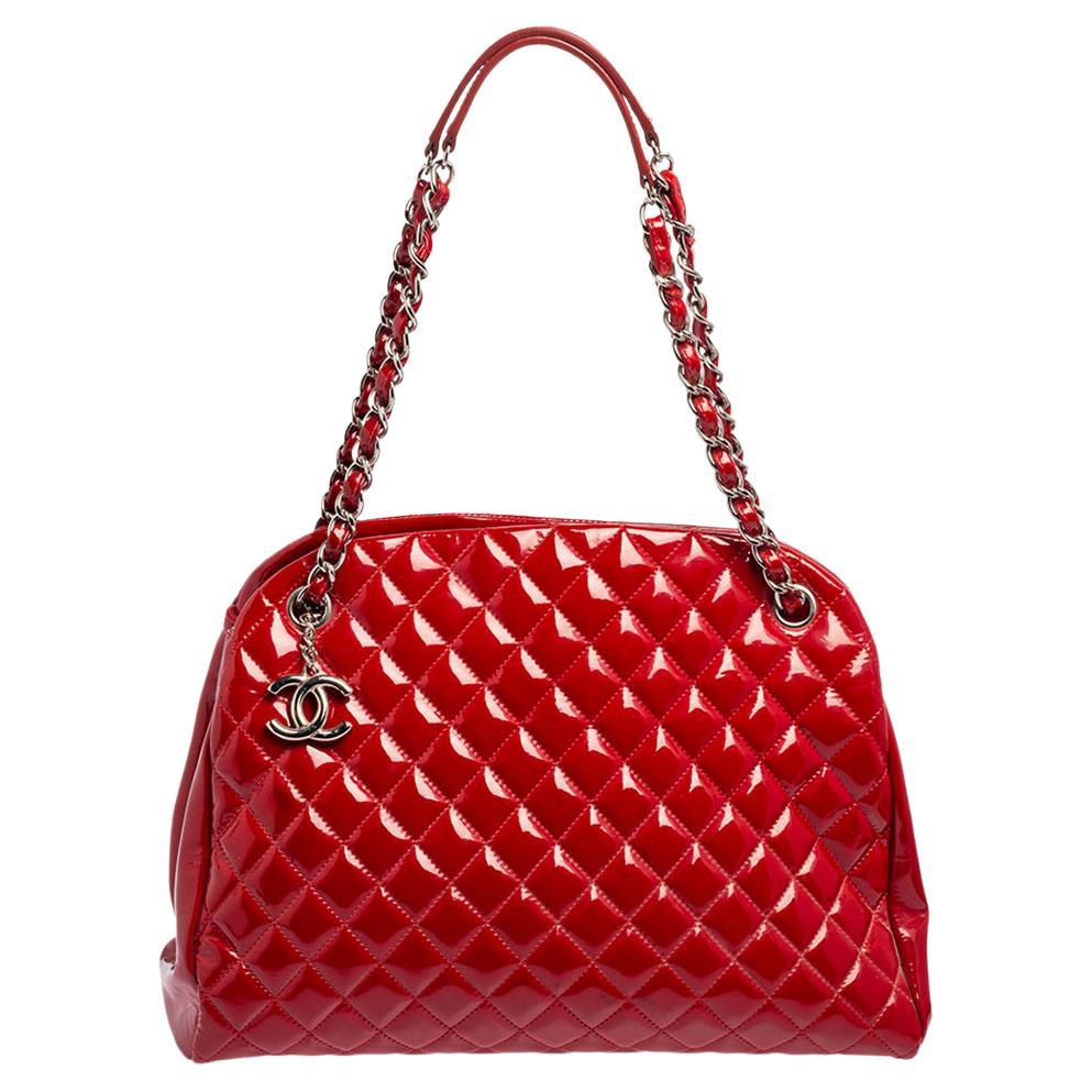 Chanel Red Quilted Patent Leather Medium Just Mademoiselle Bowler Bag
