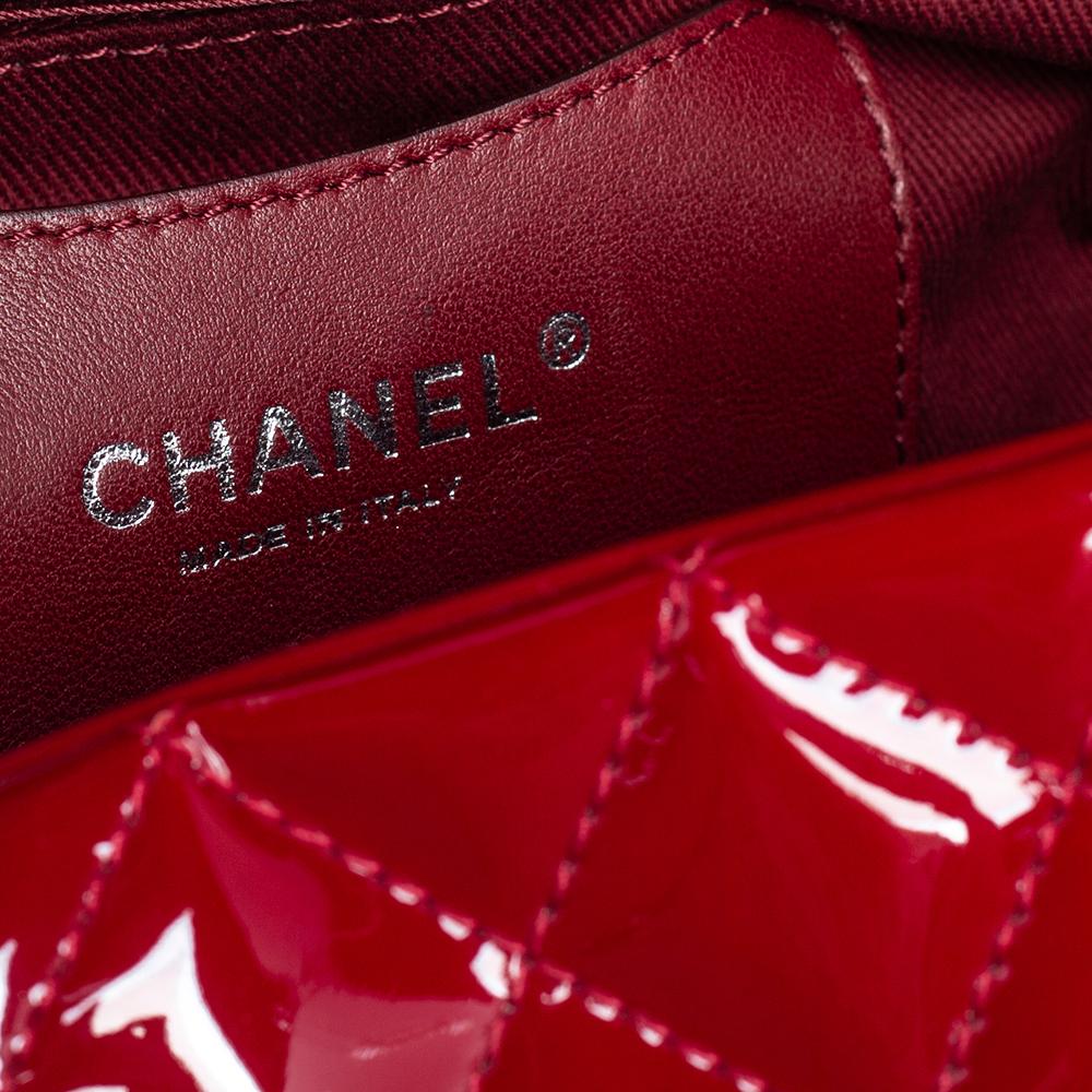 Chanel Red Quilted Patent Leather Medium Just Mademoiselle Bowling Bag 7
