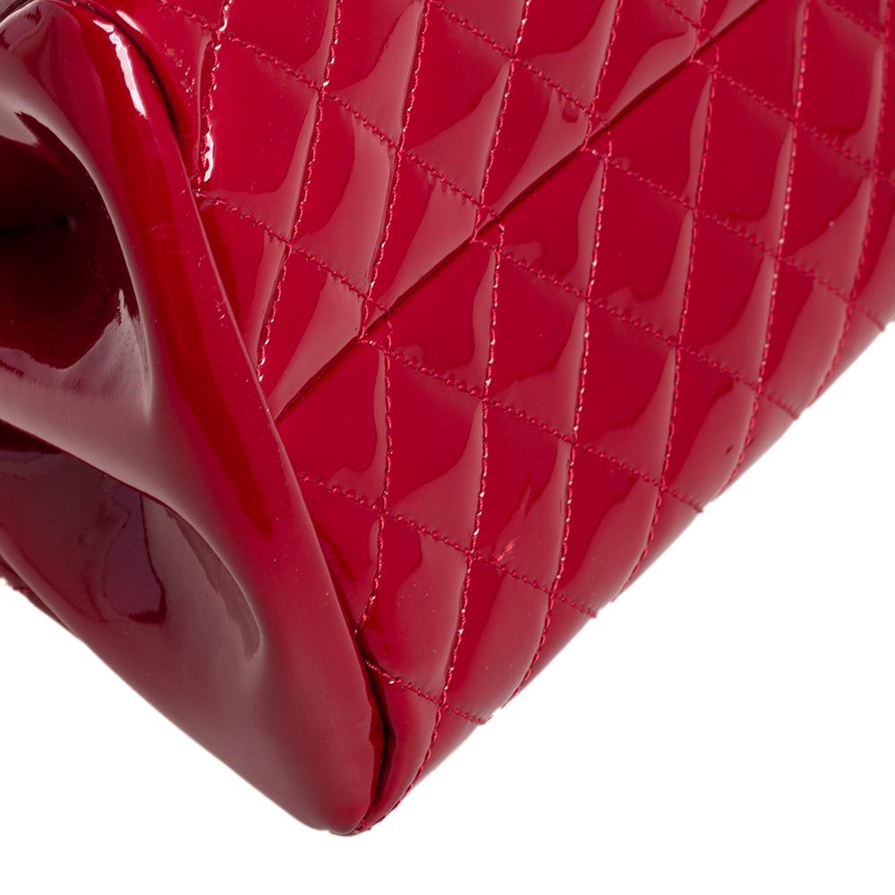 Chanel Red Quilted Patent Leather Medium Just Mademoiselle Bowling Bag 2