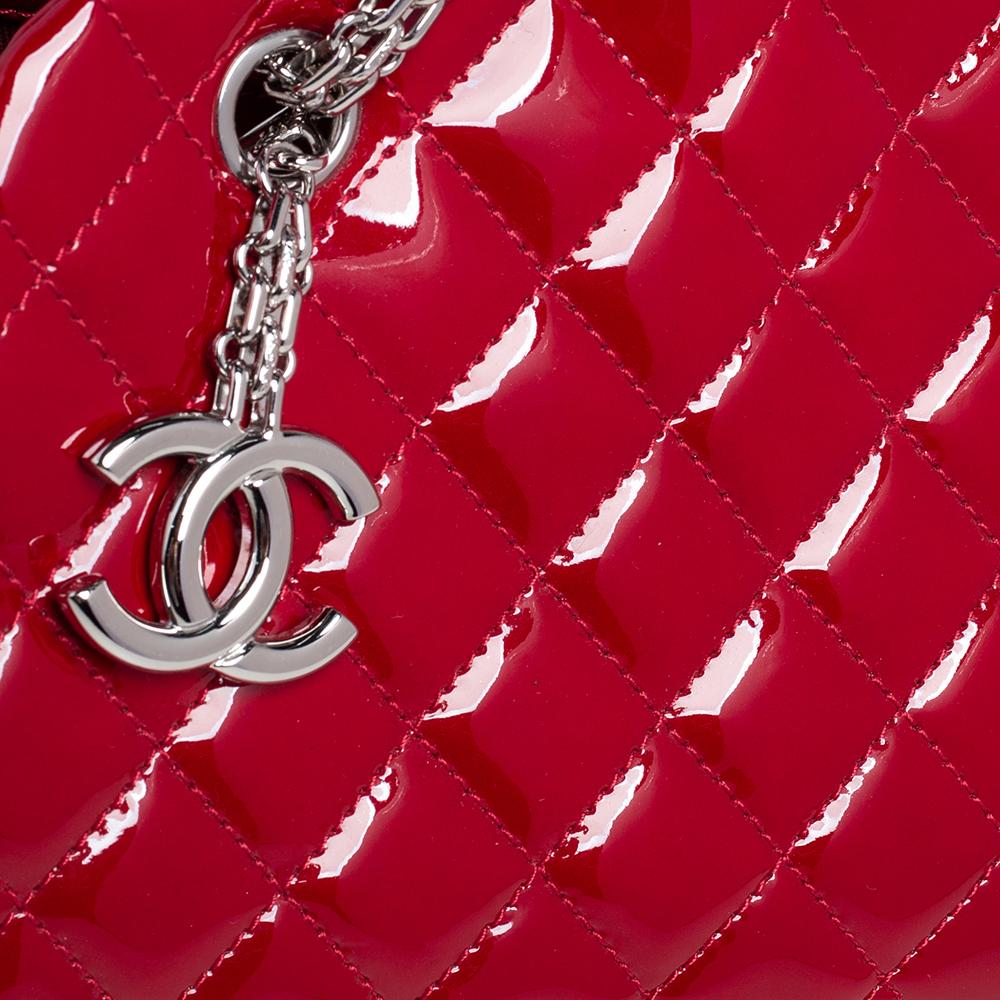Chanel Red Quilted Patent Leather Medium Just Mademoiselle Bowling Bag 3