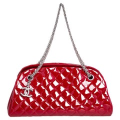 Chanel Red Quilted Patent Leather Medium Just Mademoiselle Bowling Bag