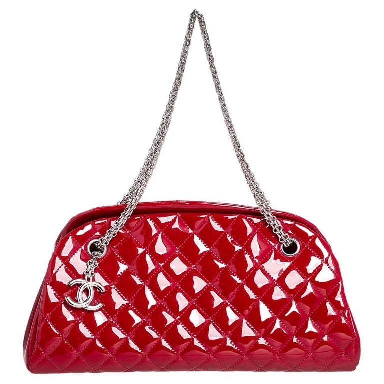 Chanel Red Quilted Patent Leather Medium Just Mademoiselle Bowling Bag ...