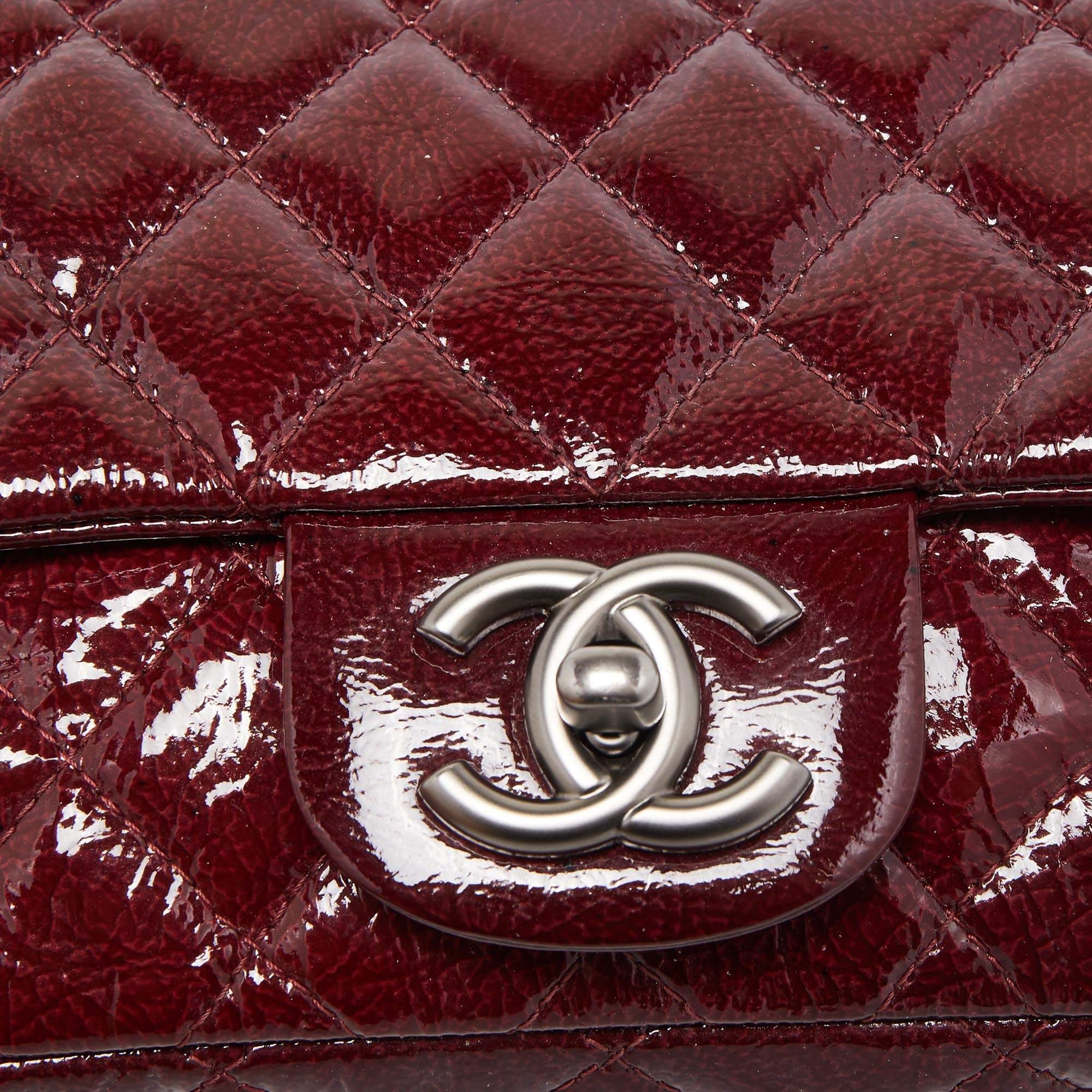 Chanel Red Quilted Patent Leather Mini Square Classic Flap Bag 6
