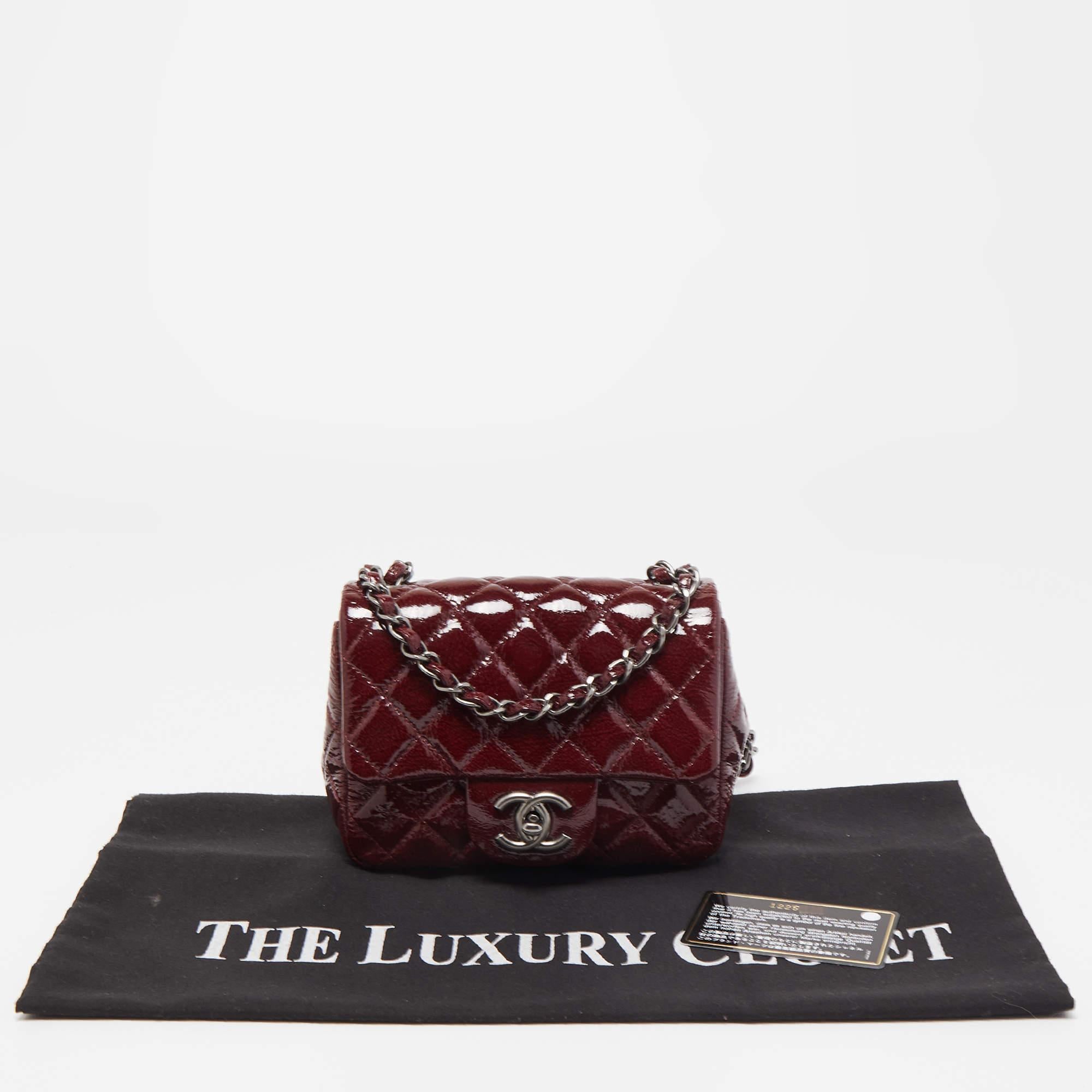 Chanel Red Quilted Patent Leather Mini Square Classic Flap Bag 8