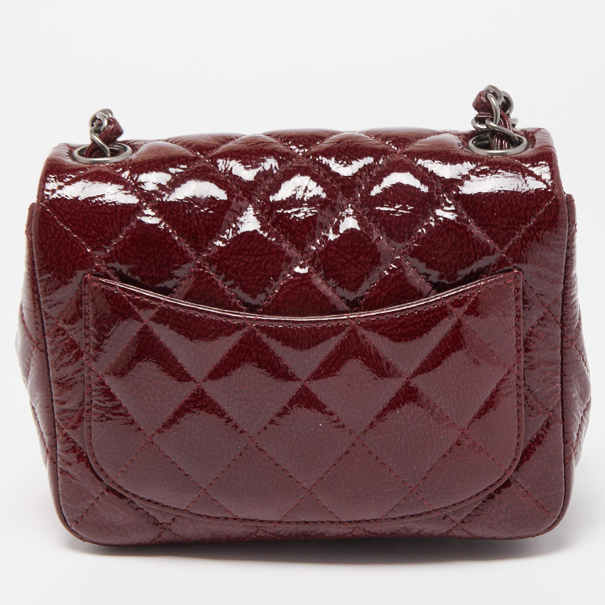 Women's Chanel Red Quilted Patent Leather Mini Square Classic Flap Bag
