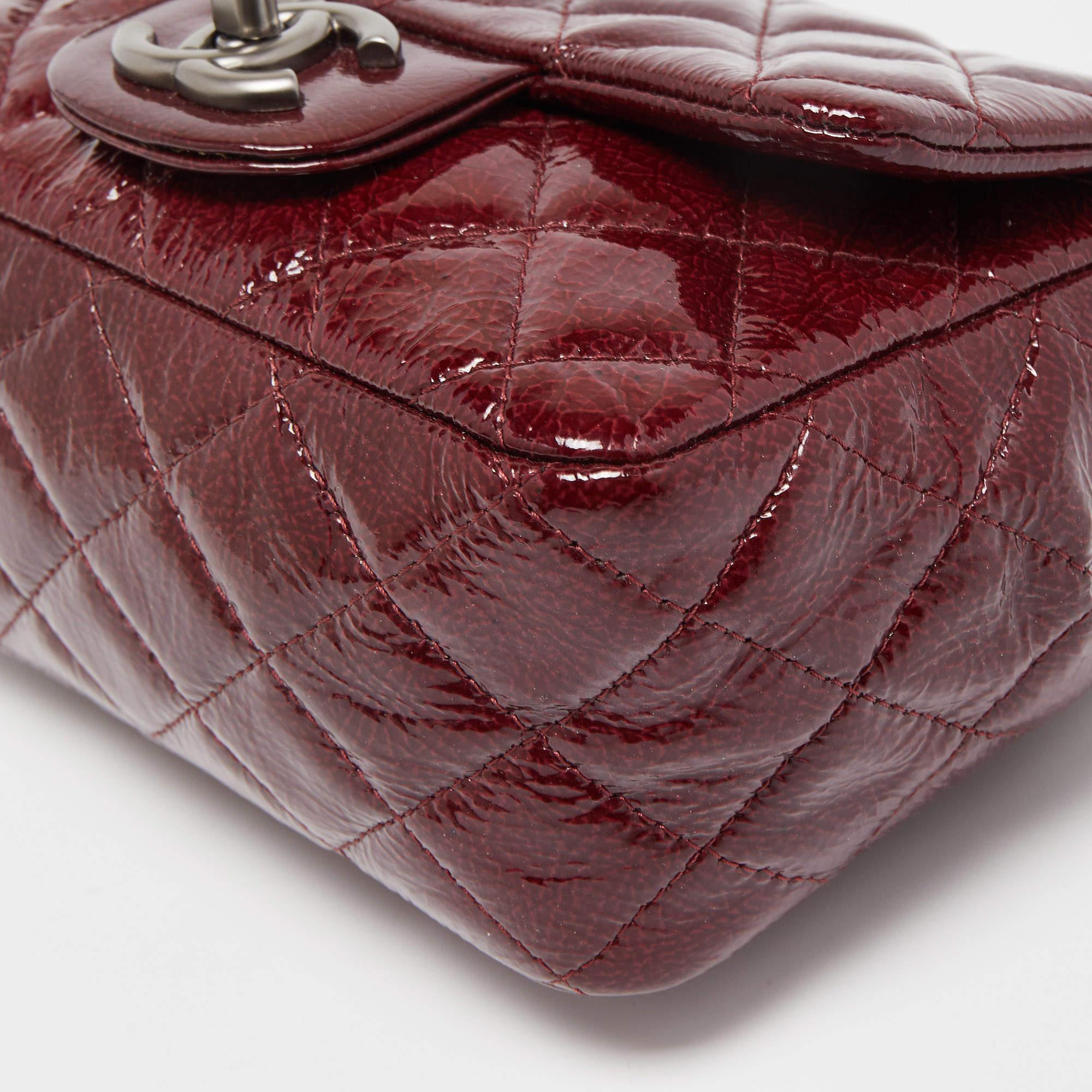 Chanel Red Quilted Patent Leather Mini Square Classic Flap Bag 2
